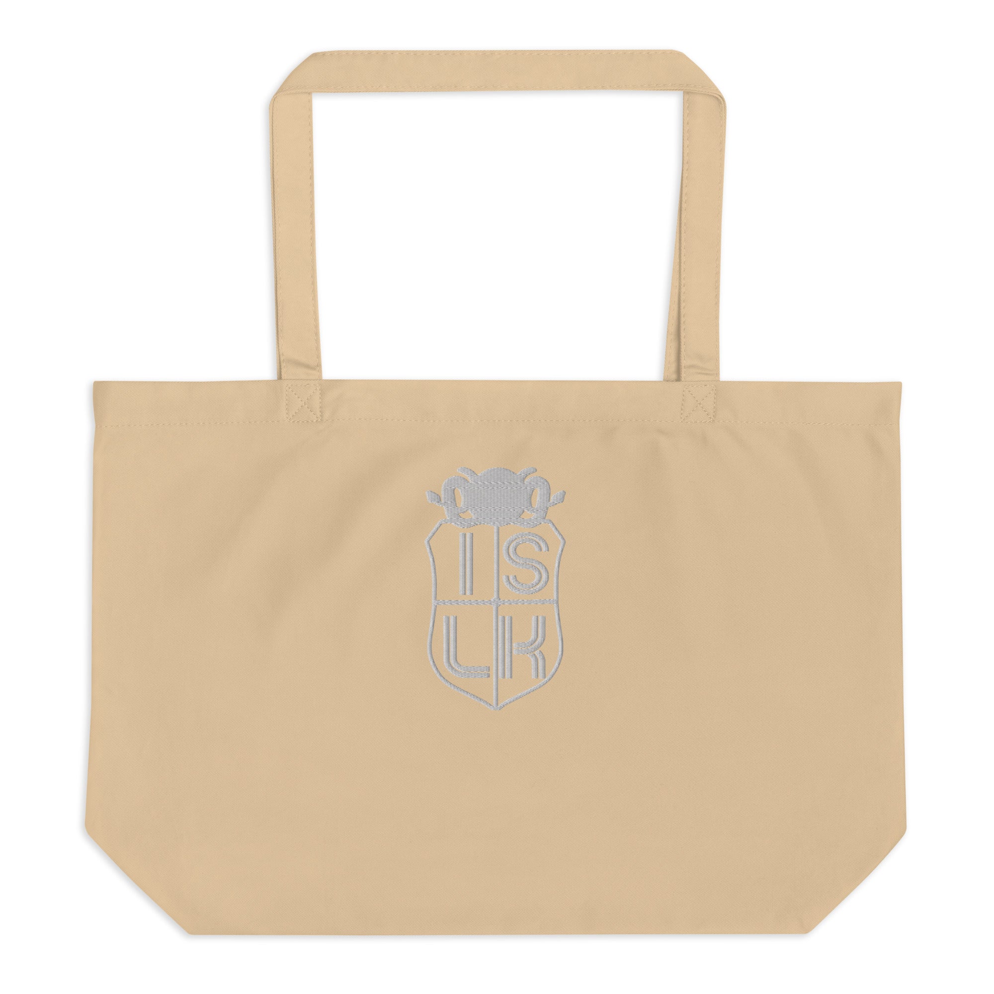 Large Stitched White Crest Tote Bag - ISLK